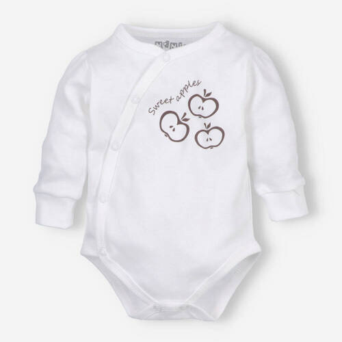 ABN-5292/ECR Happy Apples Nini Umschlag-Body aus ecrufarbener Bio-Baumwolle