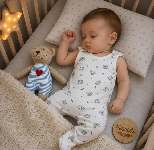 SC16430 Mamatti Baby-Schlafanzug Weiß mit Bären Baumwolle Erstausstattung