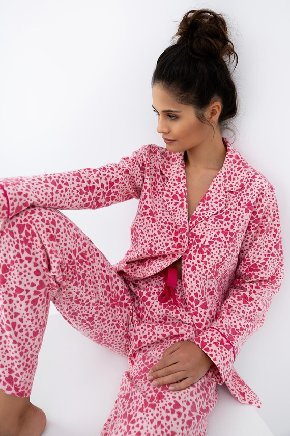 Giuliana Sensis Damenpyjama, rosa – Baumwolle, Flanell, Herzmuster