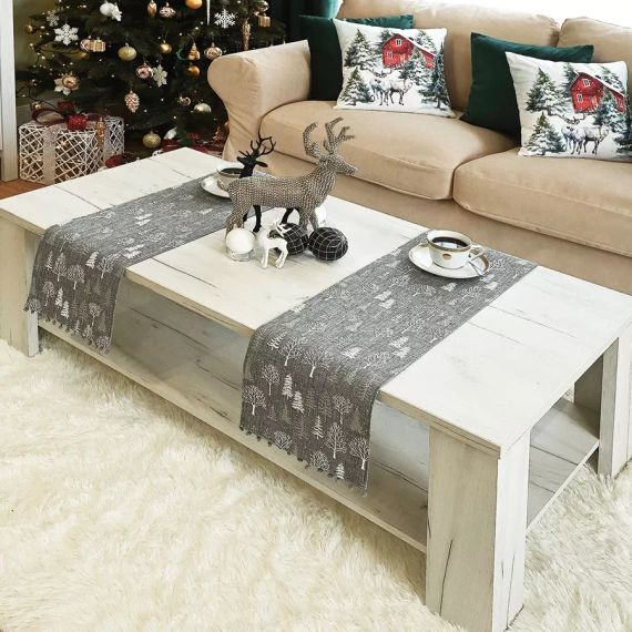 360000 Winterzauber Weihnachtstischläufer Marquisette grau