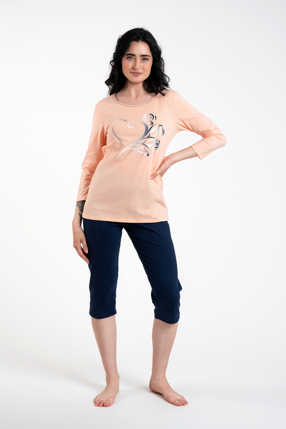 Arietta Damen Schlafanzug 3/4 Ärmel und 3/4 Hose Italian Fashion - lachs 