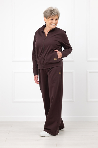 Damen-Sweatshirt Credo Italian Fashion aus Baumwolle, mit Reißverschluss, Stehkragen, Taschen – braun