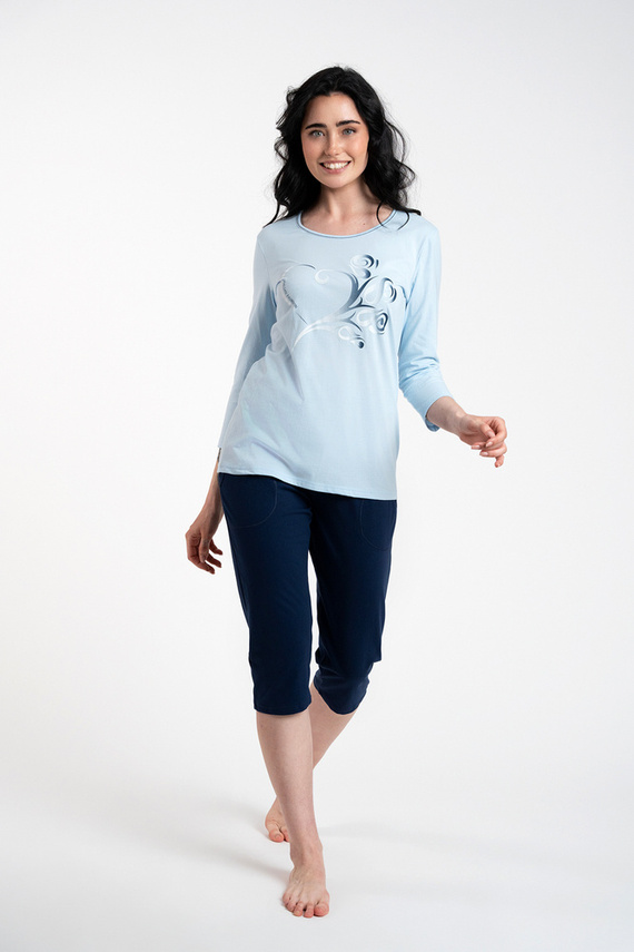 Arietta Damen Schlafanzug 3/4 Ärmel und 3/4 Hose Italienische Mode - blau