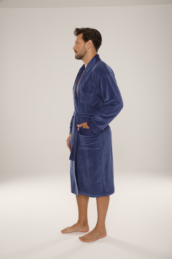 868 Edler Herren-Bademantel aus Velours De Lafense - elegant, weich, hochwertig, Denim