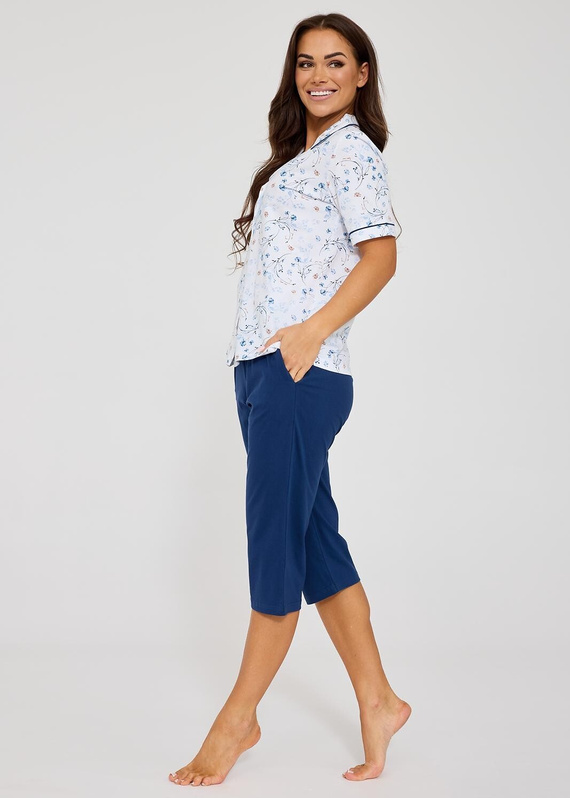 Cornette Yvonne 347/347 Damen Pyjama Baumwolle Blumen Knöpfe 3/4