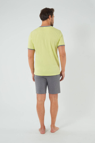 Nikodem Herren Kurzarm-Pyjama, Shorts Italienische Mode - lindgrün