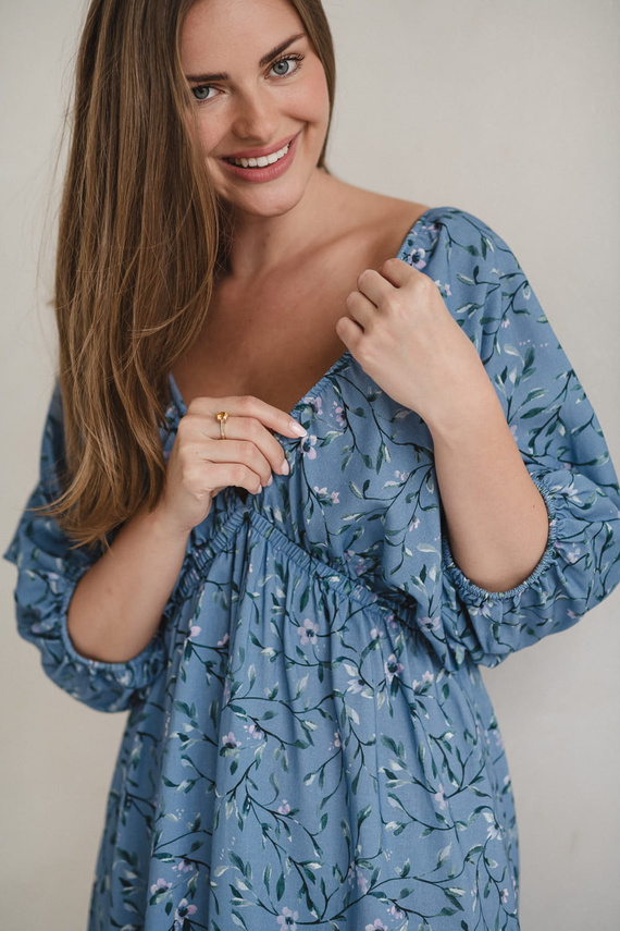 Milk Sun Milk&Love blaues Umstands- und Stillkleid mit Blumen