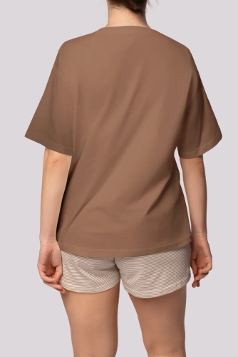 Gestreifter Kurzarm-Damenpyjama Mona Karamell