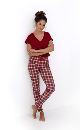 Alivia Pajamas Sensis – Baumwollpyjama für Damen mit T-Shirt und langer karierter Hose
