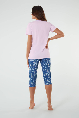 Damen Schlafanzug kurzarm, 3/4 Hose Italienische Mode rosa/print 