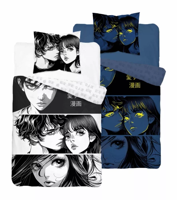 5207 A Fluo 40 Baumwollbettwäsche, leuchtet im Dunkeln, Anime Boy Girl Detexpol