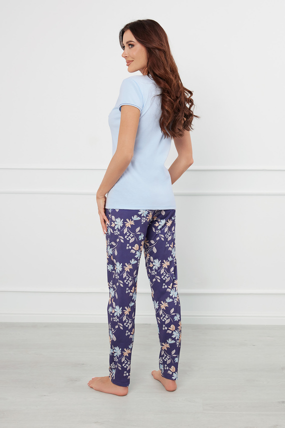 Pulia Damen Schlafanzug mit kurzen Ärmeln, lange Hose Italian Fashion - blau/print