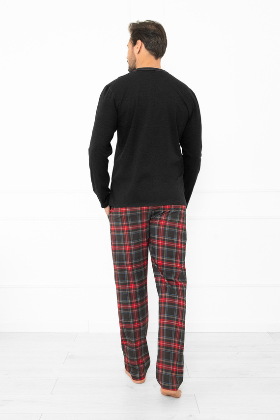 Rusoli Herren Schlafanzug Italian Fashion dunkel melange - Karo Baumwolle, lang, bequem