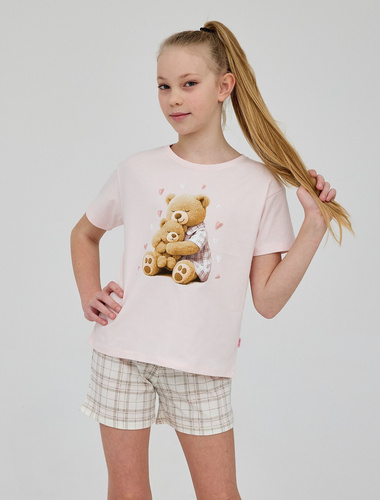 Mädchen-Pyjama Hug Me Cornette – 100% Baumwolle, Teddybären, Shorts