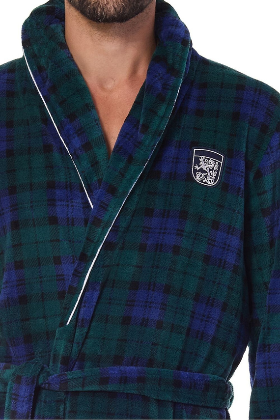 2456 BJ L&L Herrenbademantel, Marineblau – weich, kariert mit Kragen