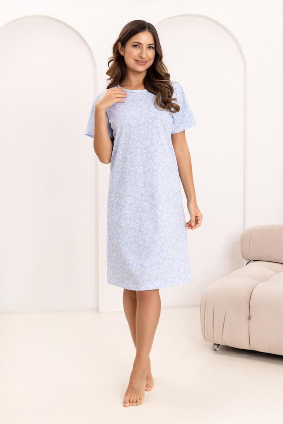 Nachtkleid 169 Regina – Baumwolle, Blumenmuster, Halbkragen | Eleganz und Komfort