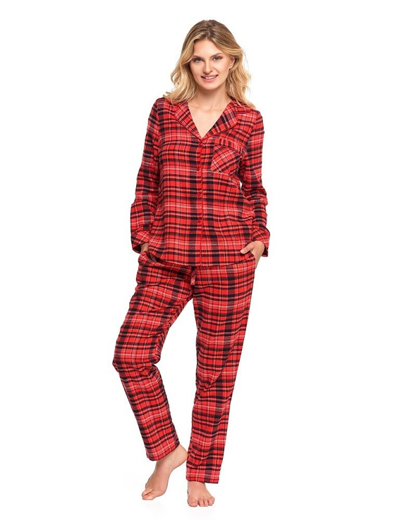 Moraj Damenpyjama PDD6600-002 – kariertes Flanell, geknöpft