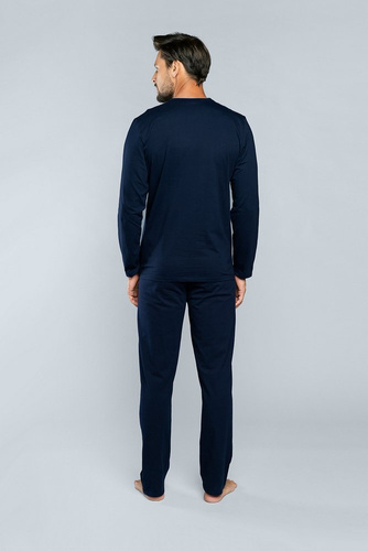 Niko Herren Schlafanzug langarm, lange Hose Italienische Mode - navy blau