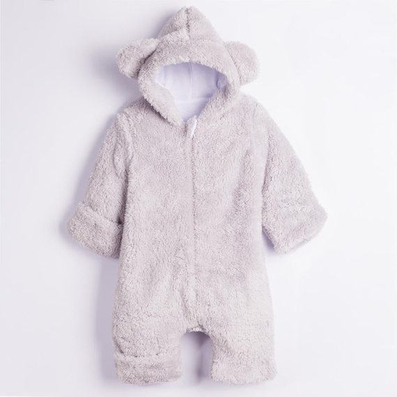228269 Nicol FARMA Babystrampler mit Kapuze, Bär, grau, Baumwolle