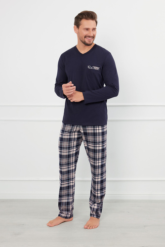 Edwin Herren Schlafanzug langarm, lange Hose Italian Fashion - navy blau/print