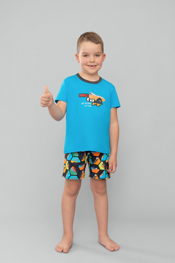 Comic Kurzarm-Schlafanzug für Jungen, Hose Italian Fashion - türkis/print