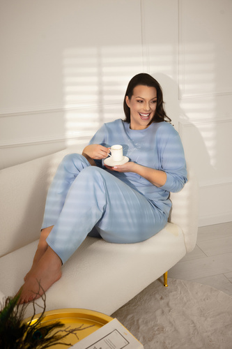 Damenpyjama Ksara Italian Fashion - Baumwolle, lange Ärmel und Hose mit Taschen - Stahl 