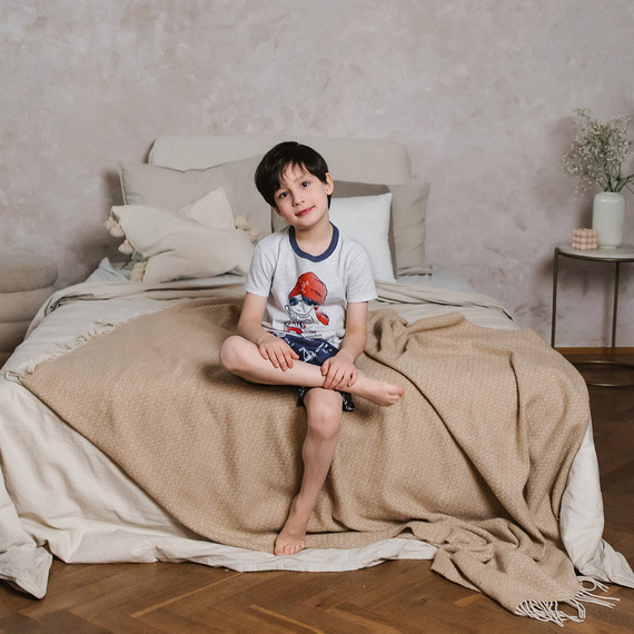 Kastos Jungen Schlafanzug mit kurzen Ärmeln, Hose Italian Fashion - hell melange