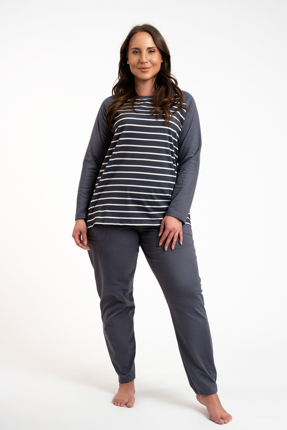 Oda Damen Schlafanzug langarm, lange Hose Italian Fashion - graphite/graphite print