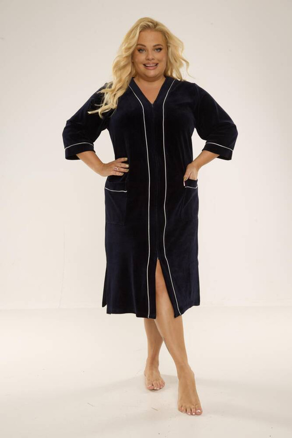 974 / 352 Velours Damenbademantel Forex - marineblau