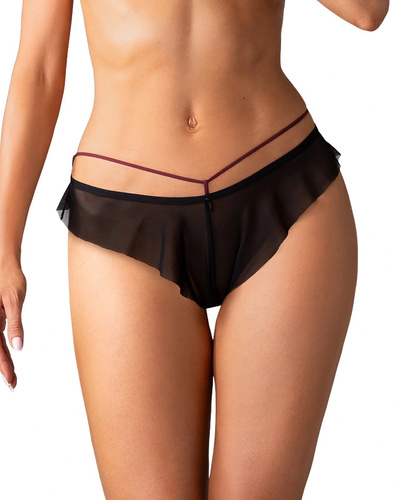 Damen-Slip Obsessive Parisel Panties in Bordeaux mit Streifen und Rüsche