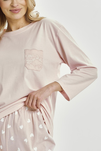 Nori 3442 Taro Damenpyjama, rosa Baumwolle, 7/8-Ärmel, bequem