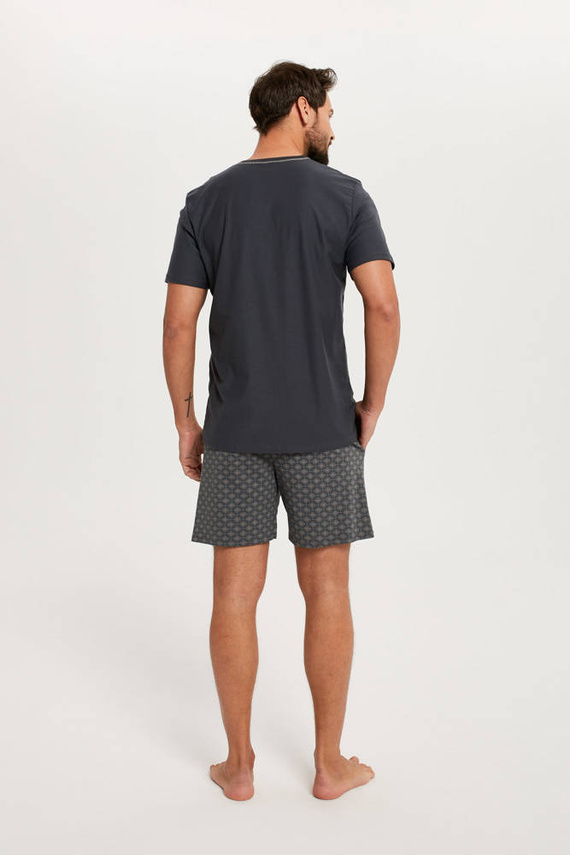 Abel Herren Kurzarm-Pyjama, Shorts Italienische Mode - graphit/print