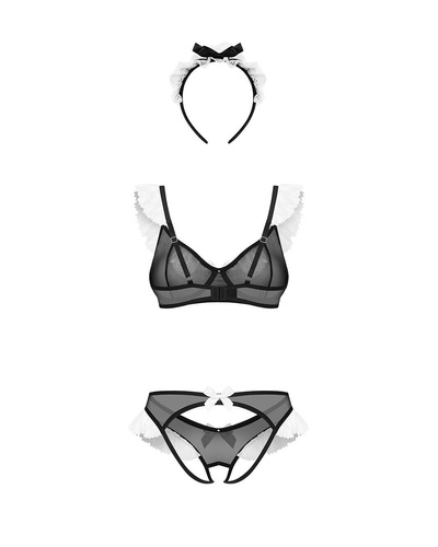 Obsessive Naughty Maid Schwarzes, sinnliches Zimmermädchen-Set mit Spitze
