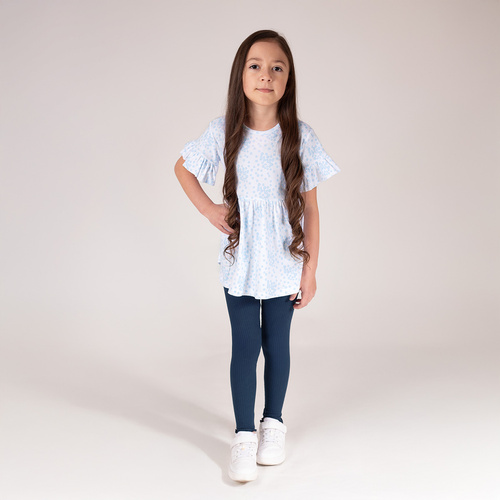 141524 Gerippte Leggings für Mädchen von Nicol – Baumwolle mit Elastan, Rüschen, Marineblau