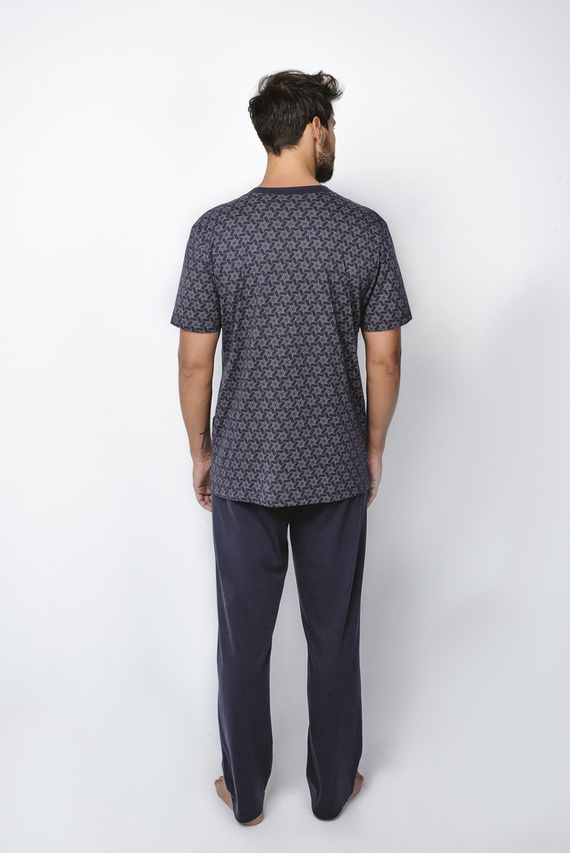 Ricardo Herren Schlafanzug mit kurzen Ärmeln, lange Hose Italienische Mode - navy blau