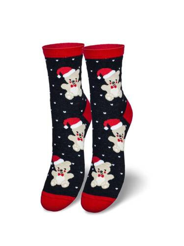 1283-016 Weihnachts-Teddybären Milena Damensocken – schwarz
