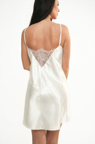 Nachthemd Ava 006 Whisper White Satin mit weißer Spitzenhochzeit