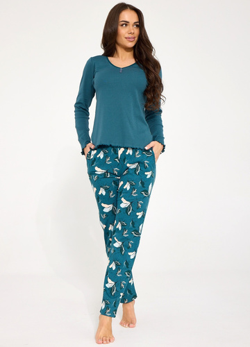 Cornette 1110/511 Sara Damen-Pyjama 100% Baumwolle Grün mit Blumenmuster