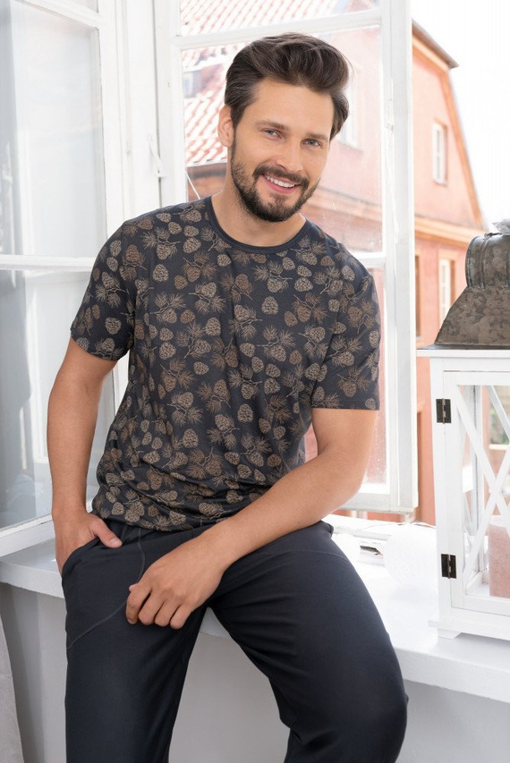 Pinus Schlafanzug Herren kurzarm, lange Hose Italian Fashion- print/graphite