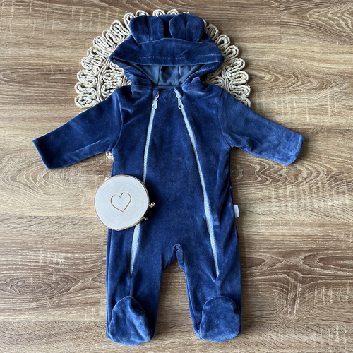 Mamatti VELVET KB009 Jeans Baby-Strampler zweilagig Baumwolle Kapuze Öhrchen