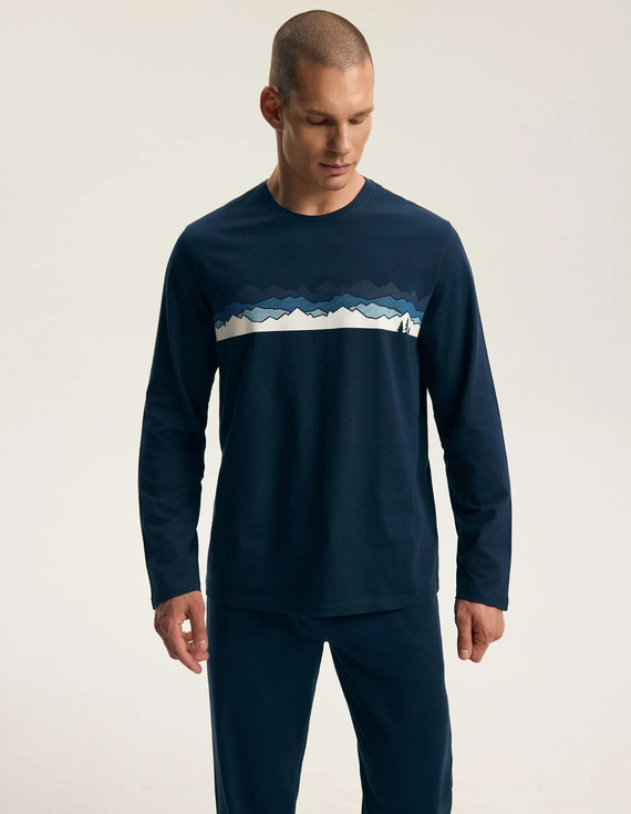 Henderson Froze 45492 Herren Schlafanzug Lang 100% Baumwolle Navy