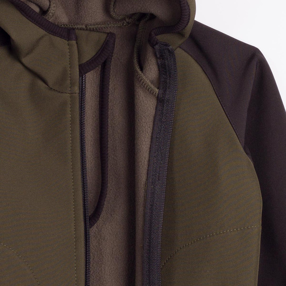 229021 Nicol Kinder Softshell-Jacke mit Fleece, Kapuze, Reflektoren - Khaki