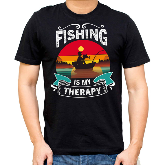SKU M31 T-Shirt Moocha Fishing Therapy aus Baumwolle für Angler mit Aufdruck schwarz