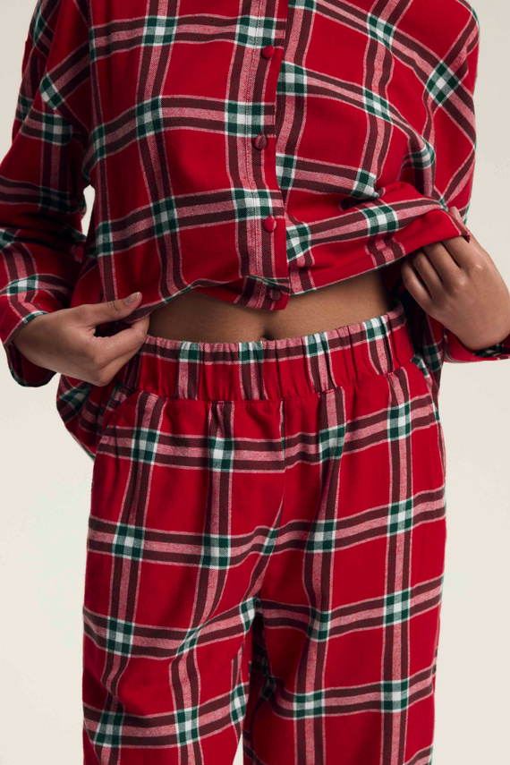 43718 Dotie Henderson roter Damen-Weihnachtspyjama – lange Ärmel und Hosen