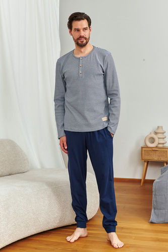 Doctor Nap 7353 – Baumwollpyjama mit Knöpfen für Herren | Polnische Produktion - Brombeere