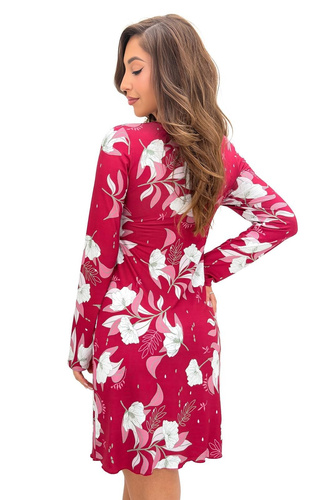 Donna Brigitte II Nachthemd bordeaux Viskose Spitze Langarm