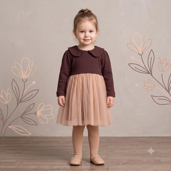226167 Nicol HANIA Kleid mit Tüll beige braun langärmlig für Mädchen