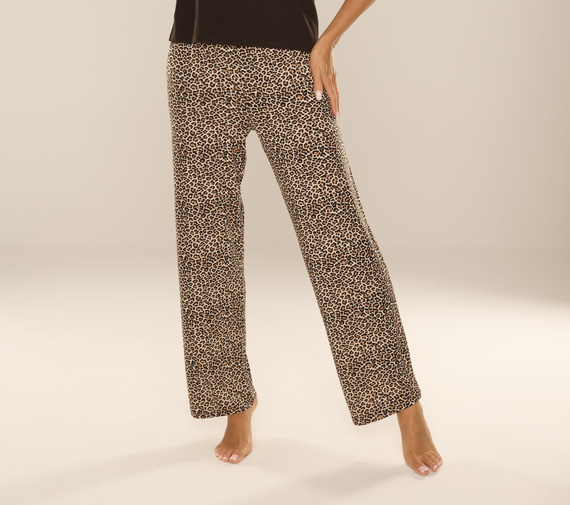 852 Kendall De Lafense - Damen-Pyjamahose, lang, Leopardenmuster, Viskose, polnische Herstellung - braun