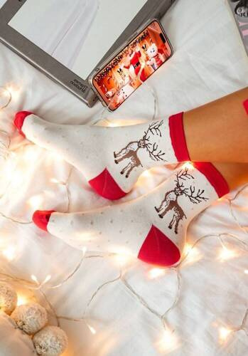 1283-021 Rentier-Weihnachtssocken für Damen Milena – ecru