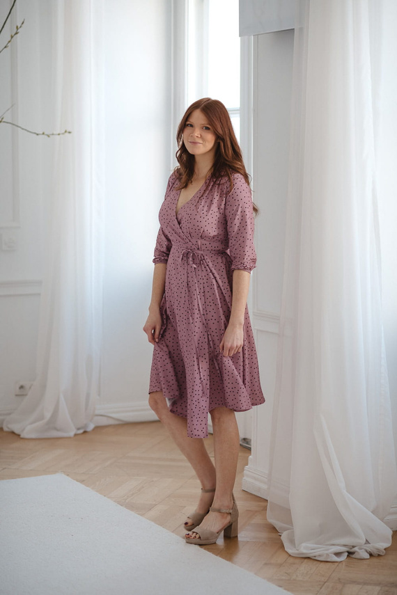 Umstands- und Stillkleid Milk Shake, 3/4-Ärmel Milk&Love, Flieder mit Punkten